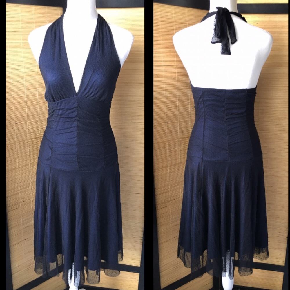 Black Tulle Navy Halter Dress